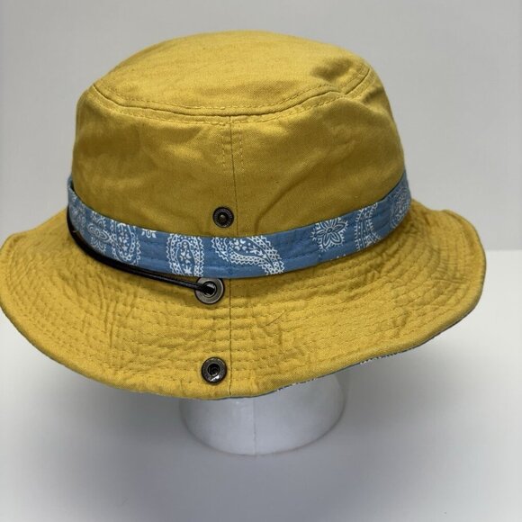 Polcadot Summer Bucket Hat Cap Yellow Blue Summer Garden Hiking Unisex Beach - Picture 4 of 10